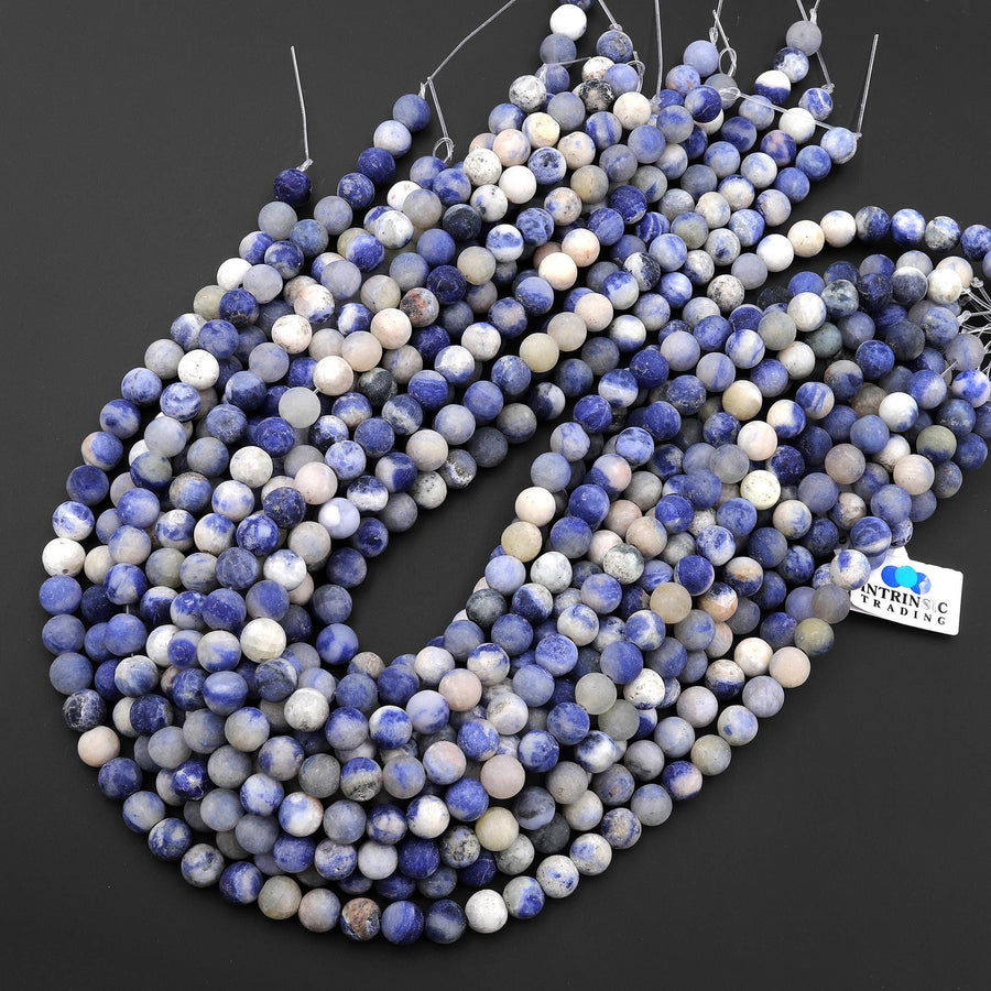 Matte Natural Blue Sodalite 4mm 6mm 8mm Smooth Round Beads 15.5" Strand