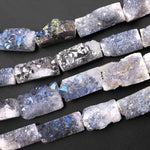 Natural Mystic Silvery Blue Agate Druzy Drusy Beads Freeform Rectangle Shape 15.5" Strand