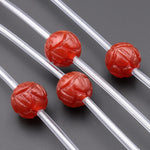 Hand Carved 3D Natural Red Agate Lotus Flower Gemstone Round Beads 8mm 10mm