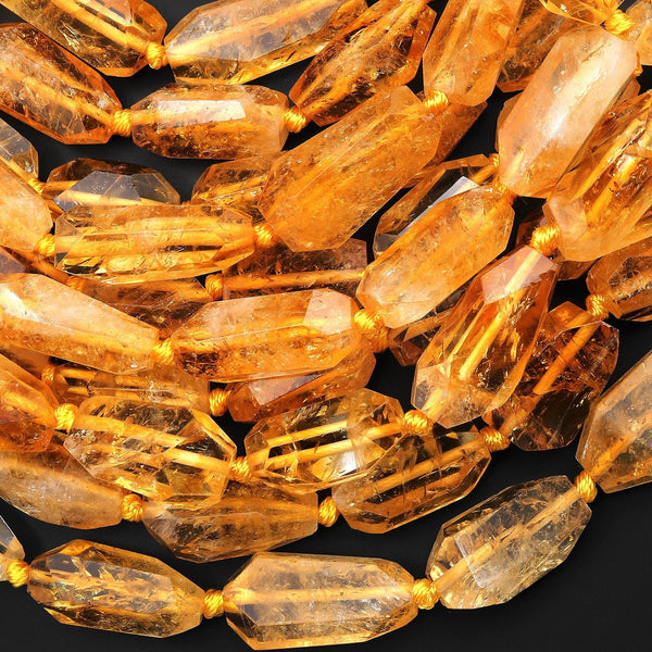 AAA Hand Cut Natural Golden Yellow Citrine Beads Faceted Nuggets 15" Strand