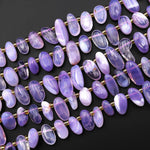 Rare Natural African Purple Opalized Chalcedony Freeform Oval Pebble Nugget Beads Top Side Drilled Gemstone 15.5" Strand