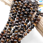 AAA Natural Brown Tuxedo Agate 8mm 10mm Smooth Round Beads Amazing Bands Veins 15.5" Strand