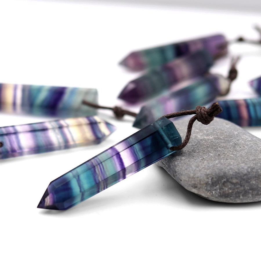 AAA Natural Rainbow Fluorite Crystal Point Pendant Side Drilled Gemstone Tower Pendulum A1