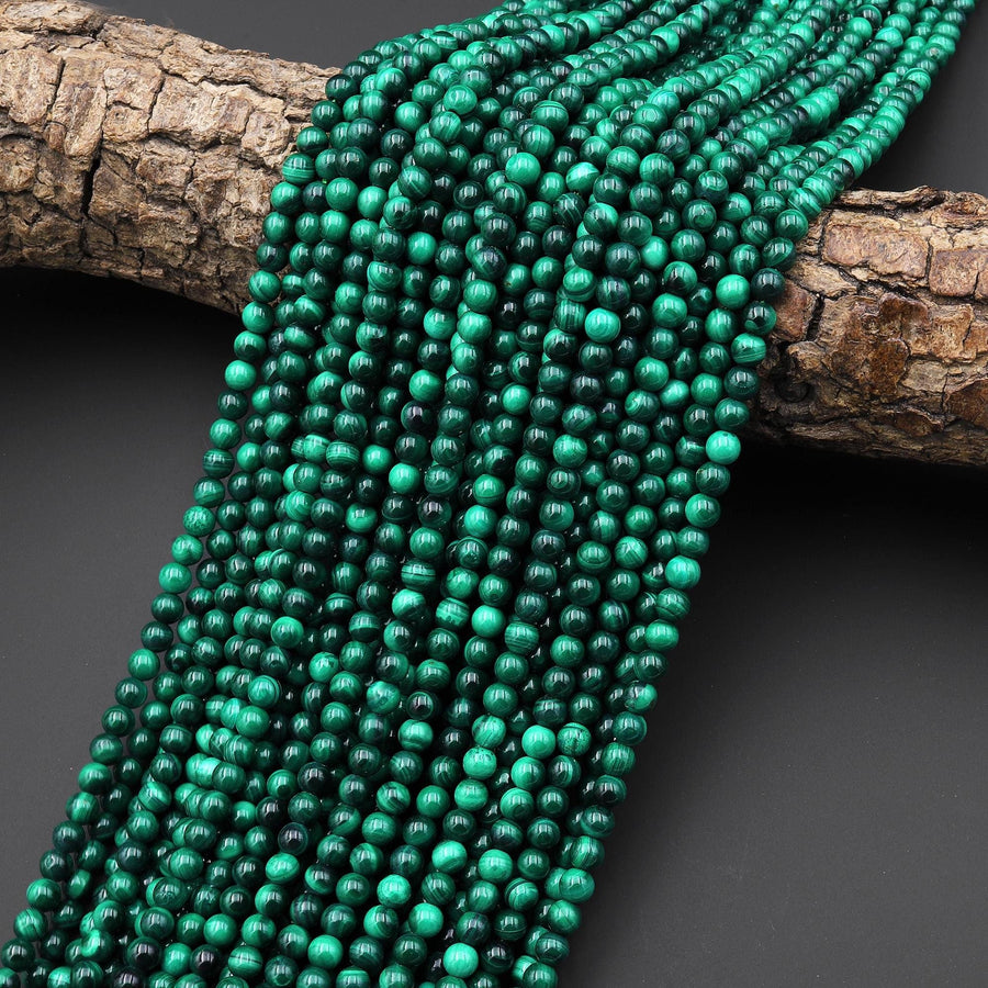 Natural Green Malachite 4mm Smooth Round Beads 15.5" Strand