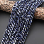 Faceted Genuine Natural Blue Sapphire 3mm Cube Beads 15.5" Strand