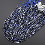 Faceted Genuine Natural Blue Sapphire 3mm Cube Beads 15.5" Strand