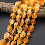 AAA Large Chunky Hand Cut Natural Golden Citrine Beads Faceted Nuggets 15" Strand