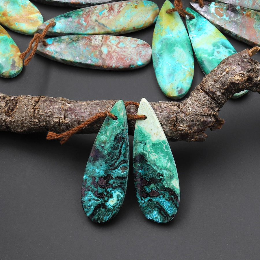 Natural Chrysocolla Earring Pair Gemstone Drilled Teardrop Matched Gemstone Beads From Australia