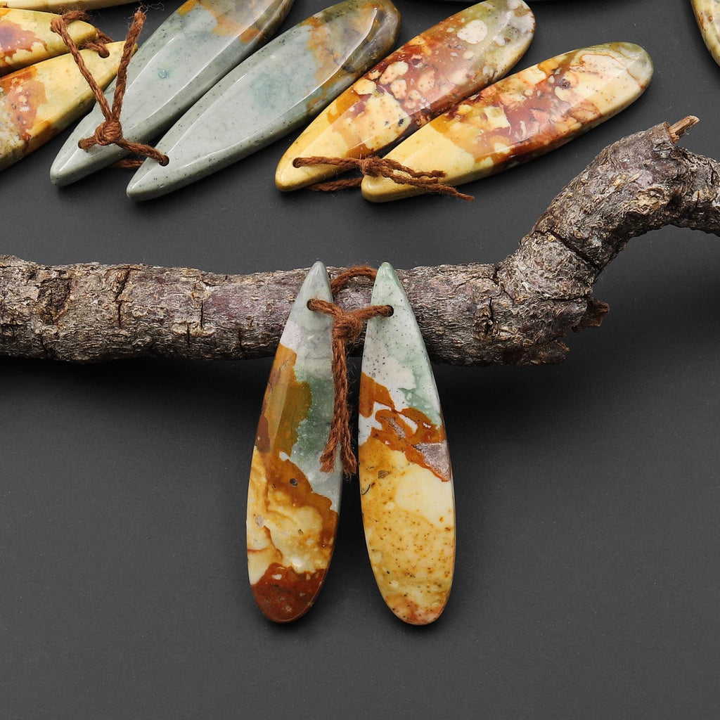 Natural Owyhee Picture Jasper Teardrop Earring Pair Drilled Matched Gemstone Beads From Oregon A2