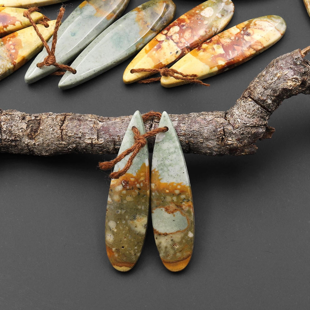 Natural Owyhee Picture Jasper Teardrop Earring Pair Drilled Matched Gemstone Beads From Oregon A5