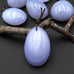 Natural Blue Chalcedony Teardrop Pear Pendant Focal Bead Drilled Gemstone A11