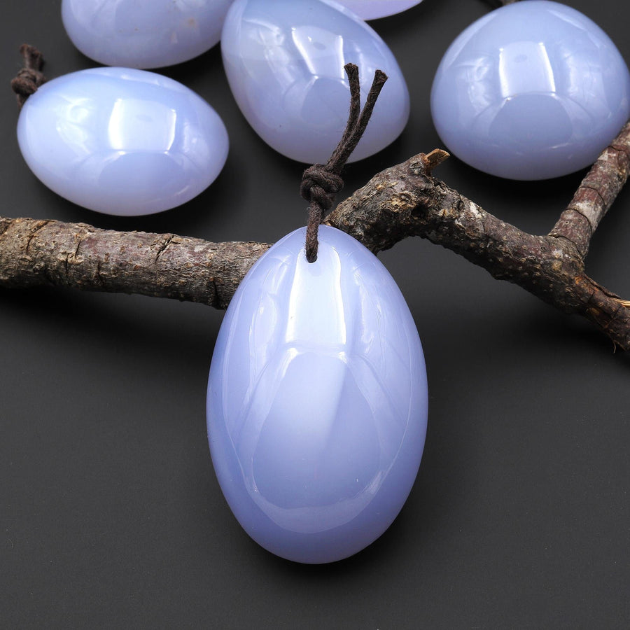 Natural Blue Chalcedony Teardrop Pear Pendant Focal Bead Drilled Gemstone