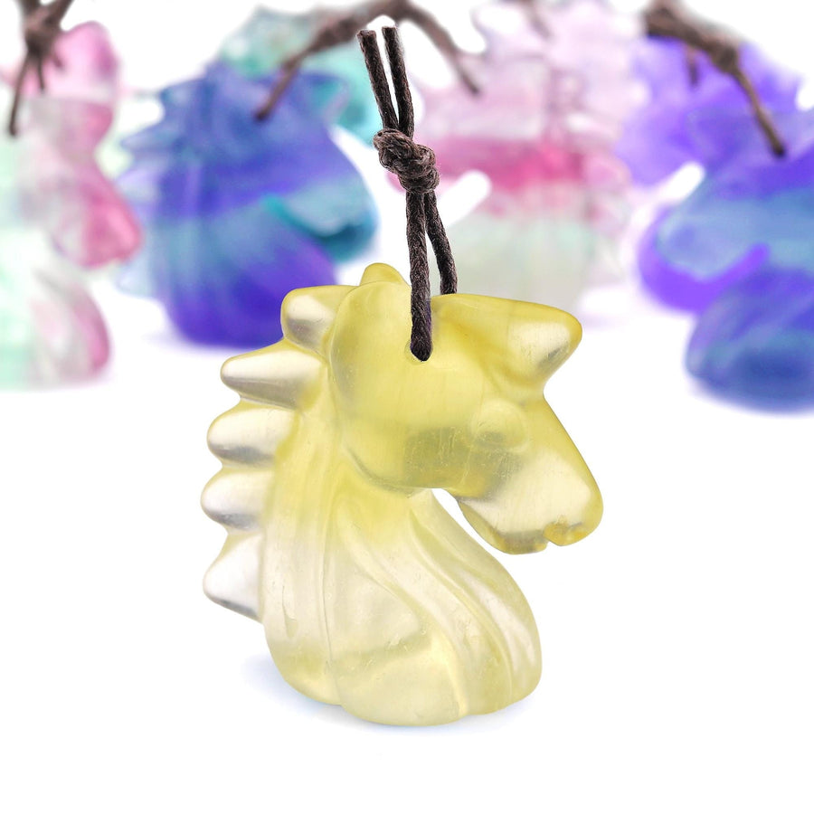 AAA Hand Carved Natural Candy Fluorite Unicorn Pendant