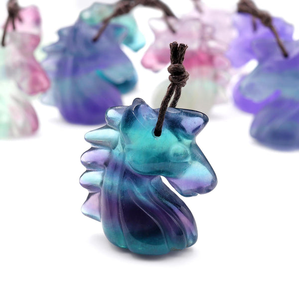 AAA Hand Carved Natural Candy Fluorite Unicorn Pendant