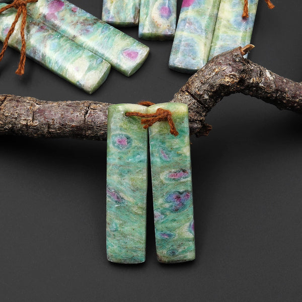 Natural Ruby Fuchsite Earring Pair Drilled Matched Gemstone Beads "Monet's Water Lilies" A8