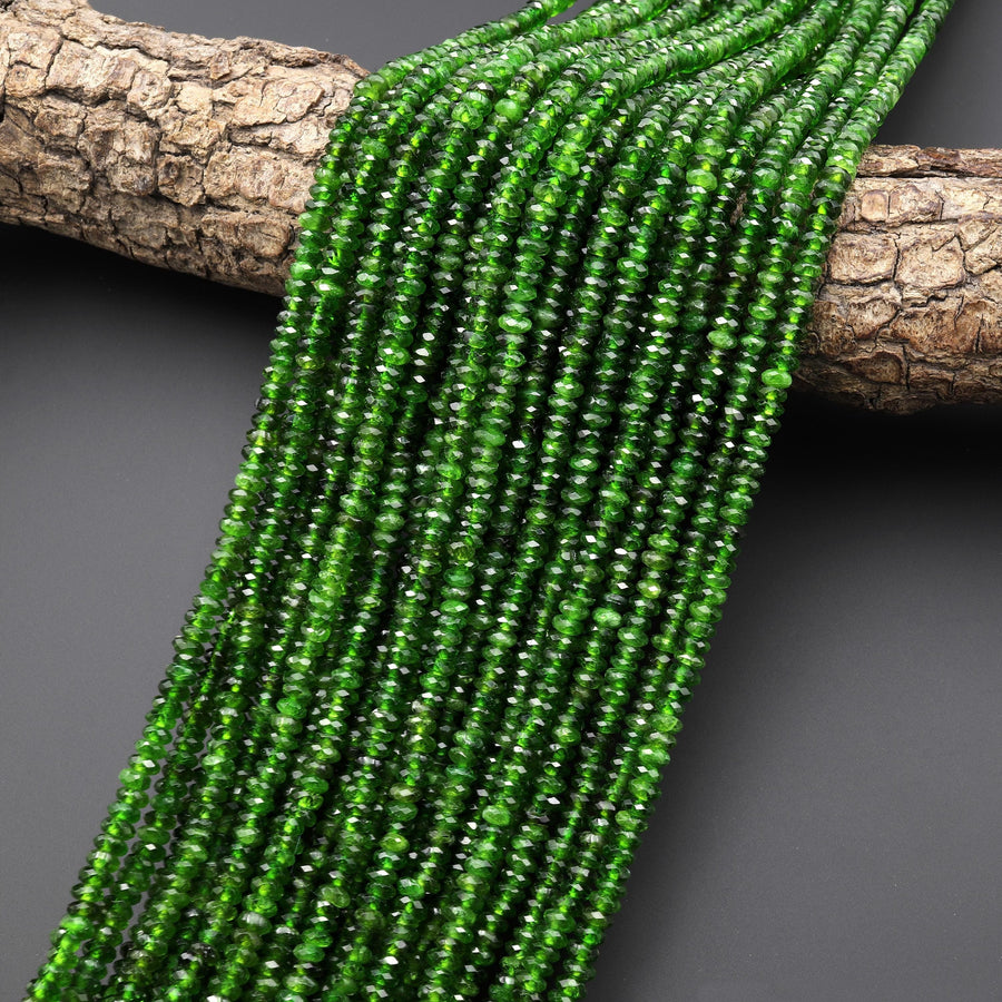 AAA Genuine Natural Green Chrome Diopside Beads Faceted 4mm Thin Rondelle Gemstone 15.5" Strand