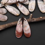 Natural Laguna Lace Agate Teardrop Pear Earring Pair Drilled Matched Gemstone Beads