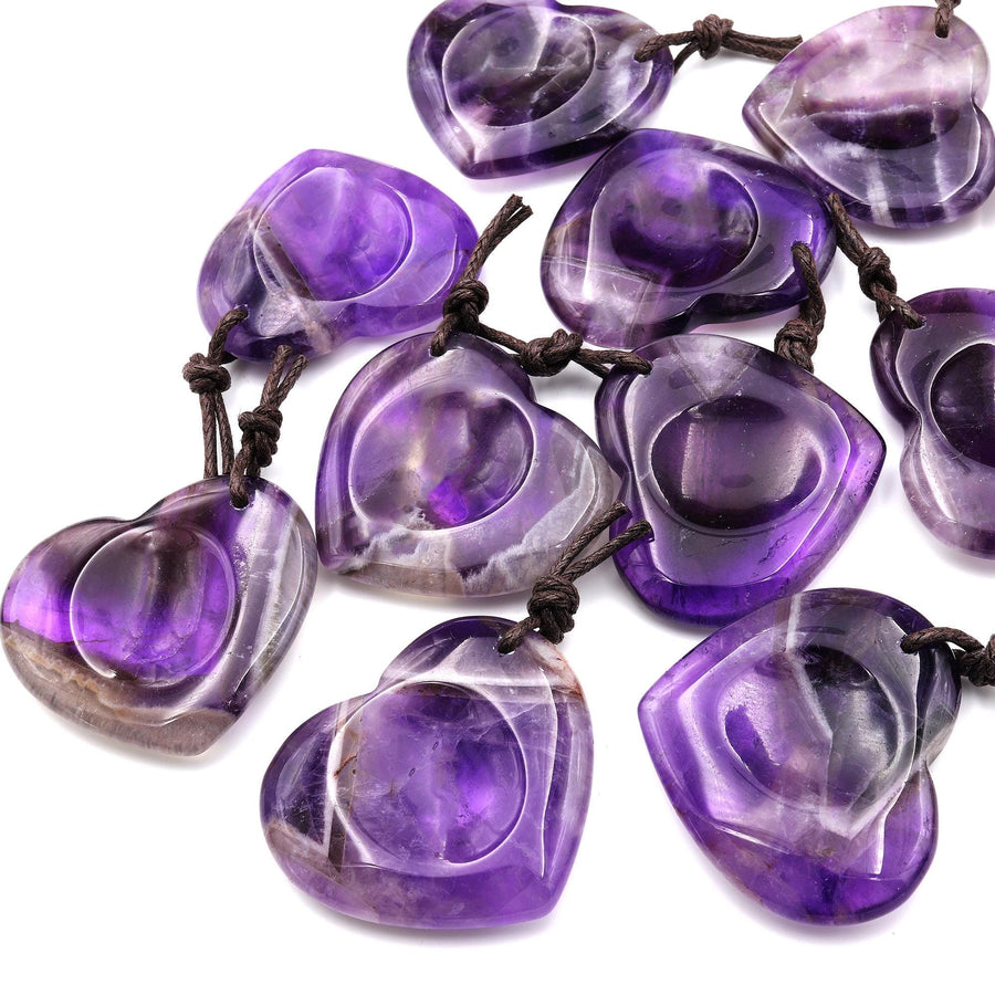 AAA Natural Purple Amethyst Indented Heart Pendant Focal Worry Stone