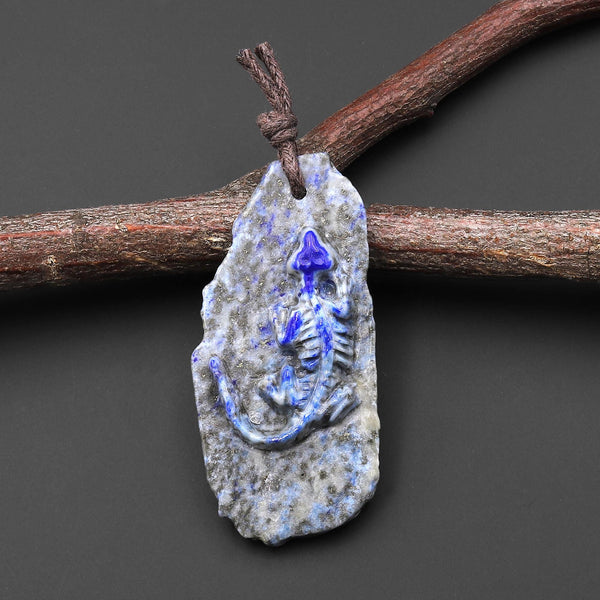 Hand Carved One-of-Kind Natural Blue Lapis Dinosaur Dragon Pendant A8