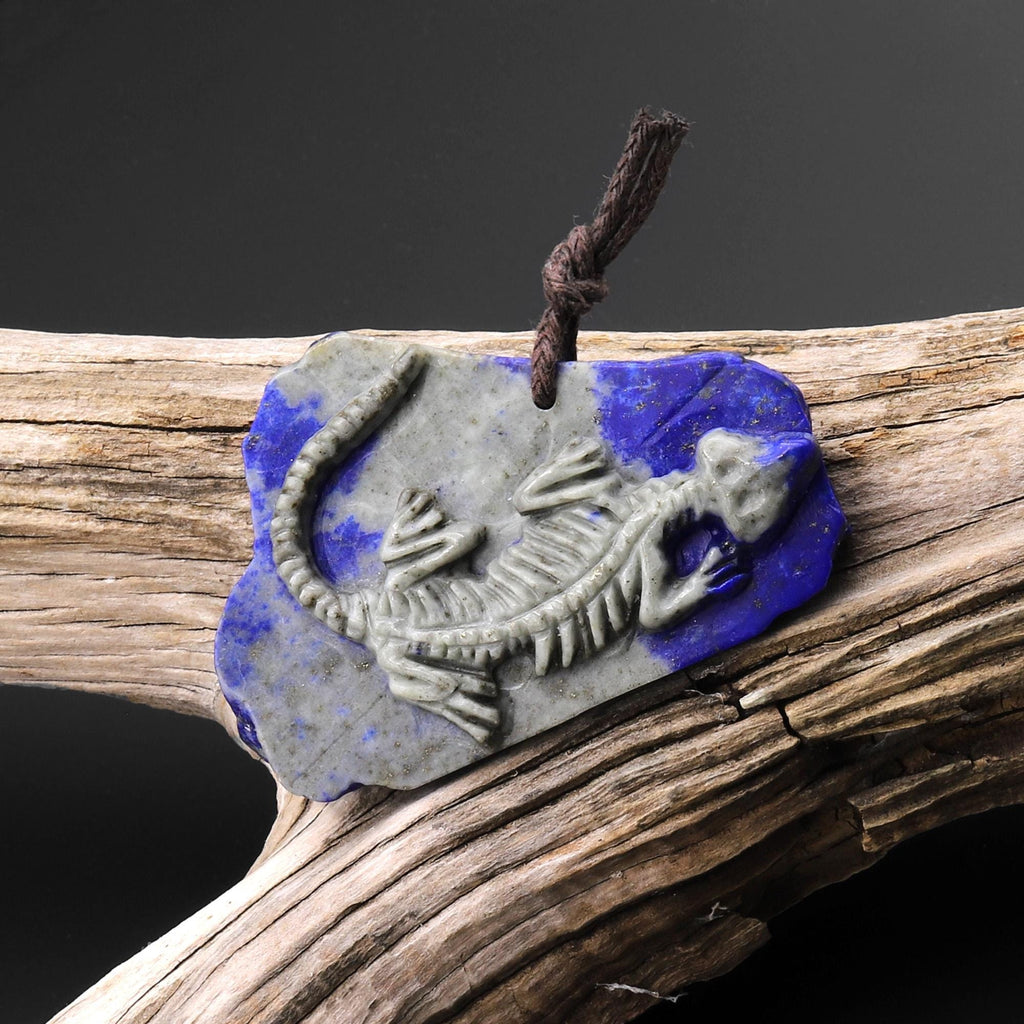Hand Carved One-of-Kind Natural Blue Lapis Dinosaur Dragon Pendant A11