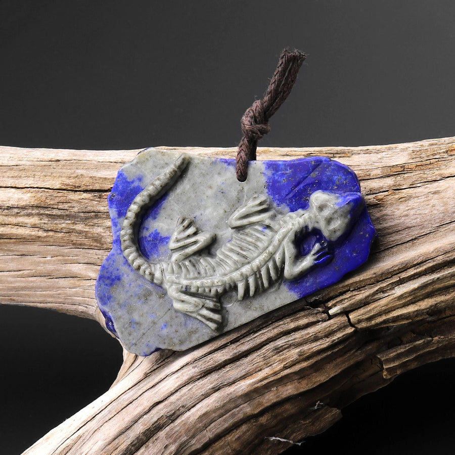 Hand Carved One-of-Kind Natural Blue Lapis Dinosaur Dragon Pendant A11