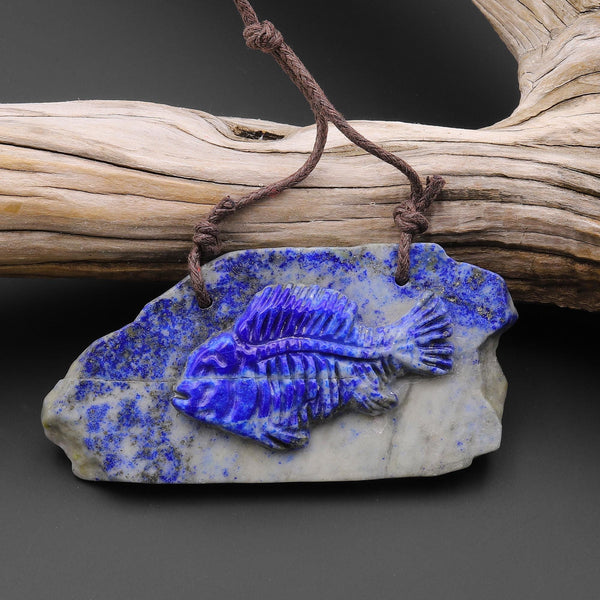 Hand Carved One-of-Kind Natural Blue Lapis Fish 2 Hole Pendant A13