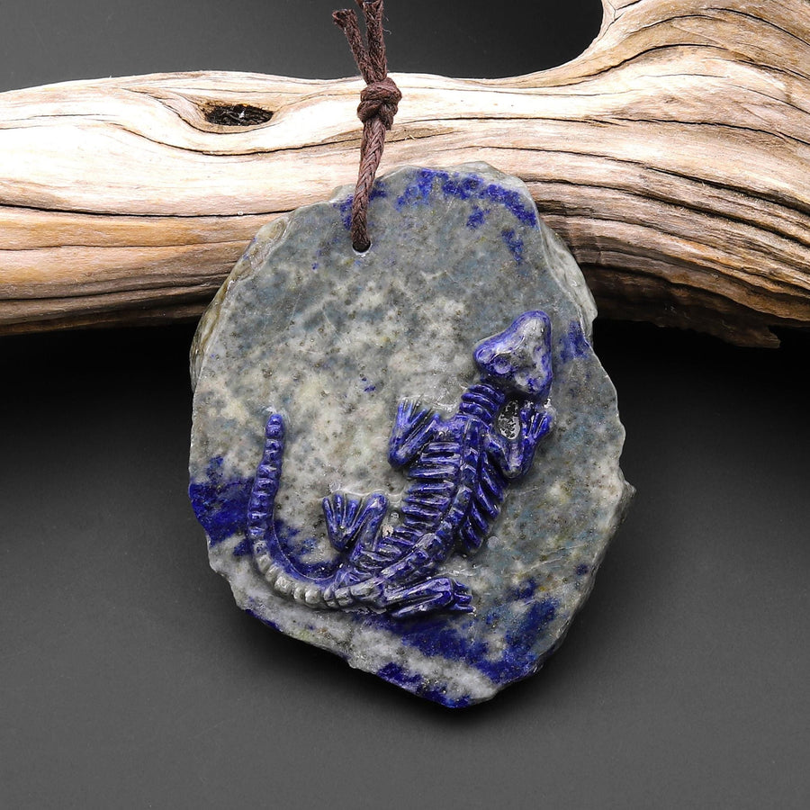 Hand Carved One-of-Kind Natural Blue Lapis Dinosaur Dragon Pendant A20