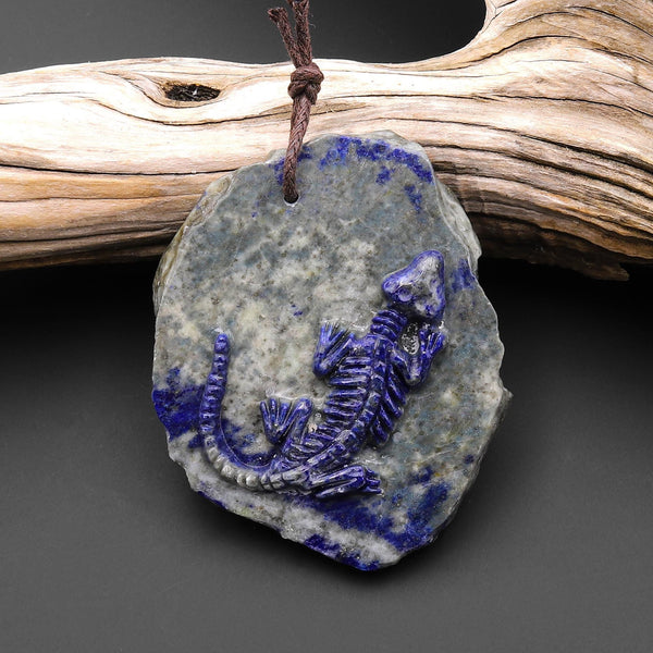Hand Carved One-of-Kind Natural Blue Lapis Dinosaur Dragon Pendant A20
