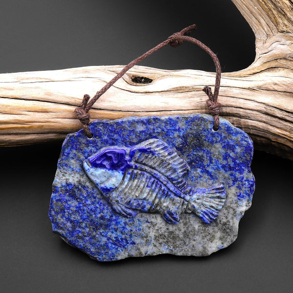 Hand Carved One-of-Kind Natural Blue Lapis Fish 2 Hole Pendant A25