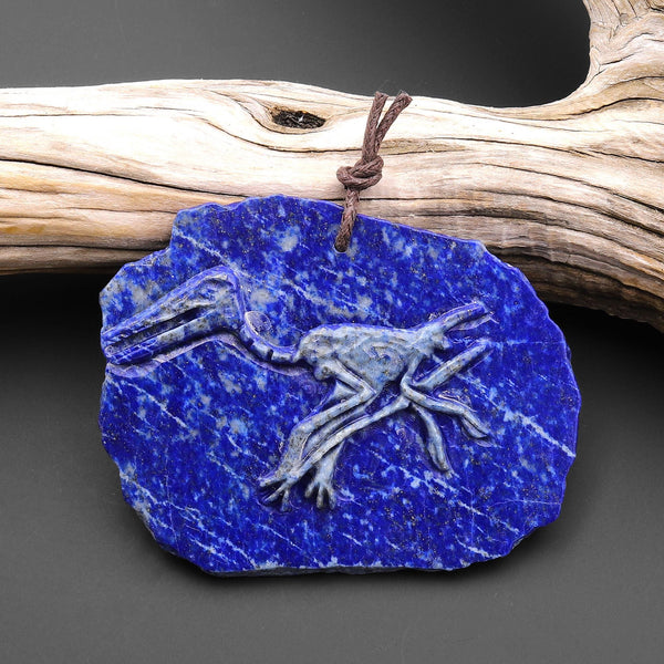 Hand Carved One-of-Kind Natural Blue Lapis Dinosaur Dragon Pendant A26