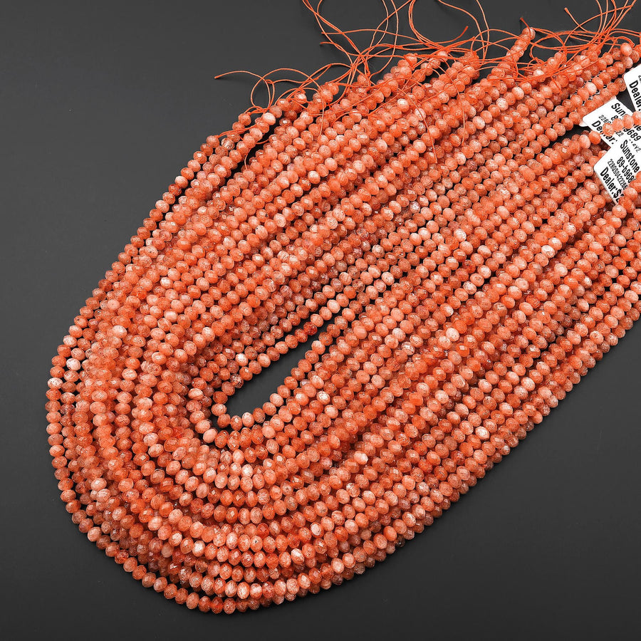 Fiery Natural Sunstone Faceted Rondelle Beads 4mm 5mm 6mm 15.5" Strand