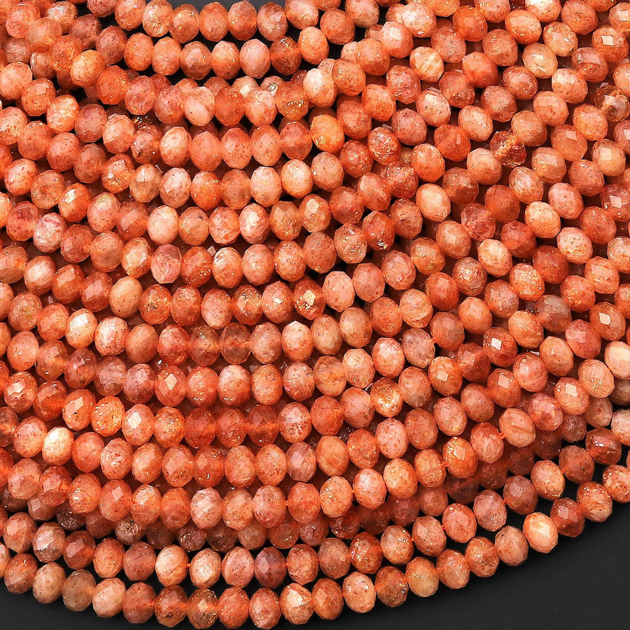 Fiery Natural Sunstone Faceted Rondelle Beads 4mm 5mm 6mm 15.5" Strand