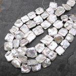 Large Natural White Biwa Square Freshwater Pearl Beads 15.5" Strand