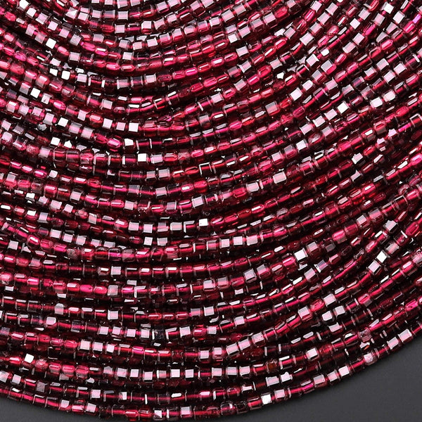 AAA Natural Red Garnet 2mm Faceted Cube Gemstone Beads 15.5" Strand