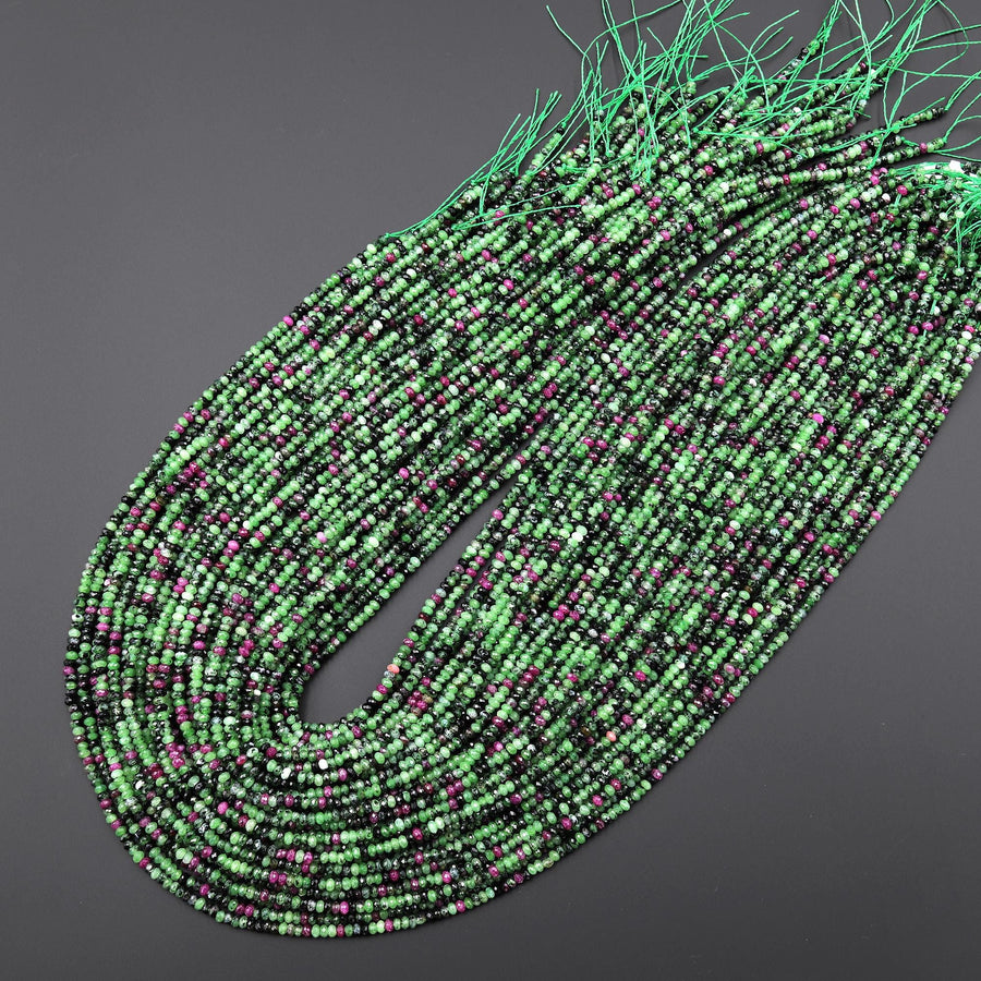 AAA Natural Ruby Zoisite 2mm Faceted Rondelle Beads Micro Laser Diamond Cut Gemstone 15.5" Strand