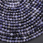 Natural Blue Iolite Faceted 4mm Round Translucent Gemstone Beads 15.5" Strand