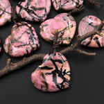 AAA Natural Pink Rhodonite Indented Heart Pendant Focal Worry Stone