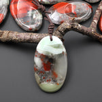 Natural African Bloodstone Pendant Indented Oval Focal Worry Stone Bead