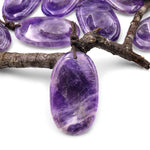 Natural Purple Amethyst Pendant Indented Oval Focal Worry Stone Bead