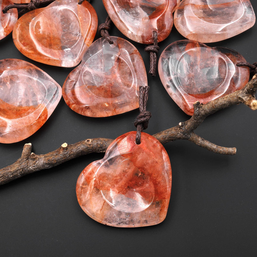 AAA Natural Red Lepidocrocite Heart Indented Heart Pendant Focal Worry Stone