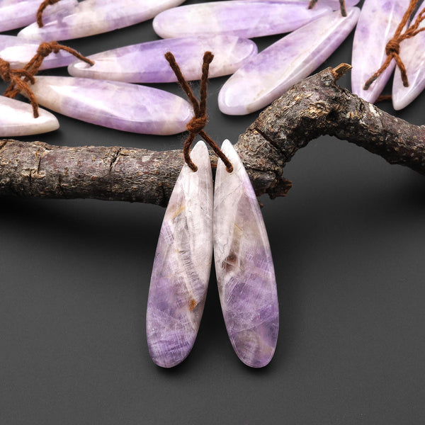 Natural Lilac Amethyst Earring Pair Teardrop Matched Gemstone Beads A2