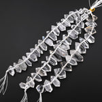 AAA Natural Rock Crystal Quartz Beads Faceted Double Terminated Points Side Drilled Focal Stone 8" Strand A1