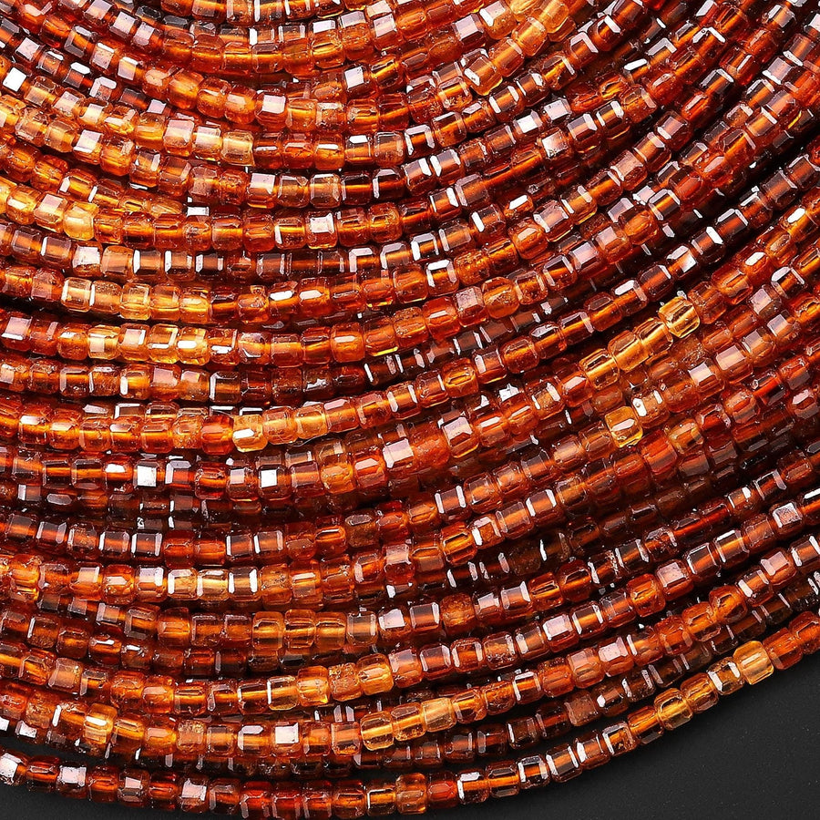 AAA Natural Orange Hessonite Garnet Faceted 2mm Cube Ombre Beads 15.5" Strand