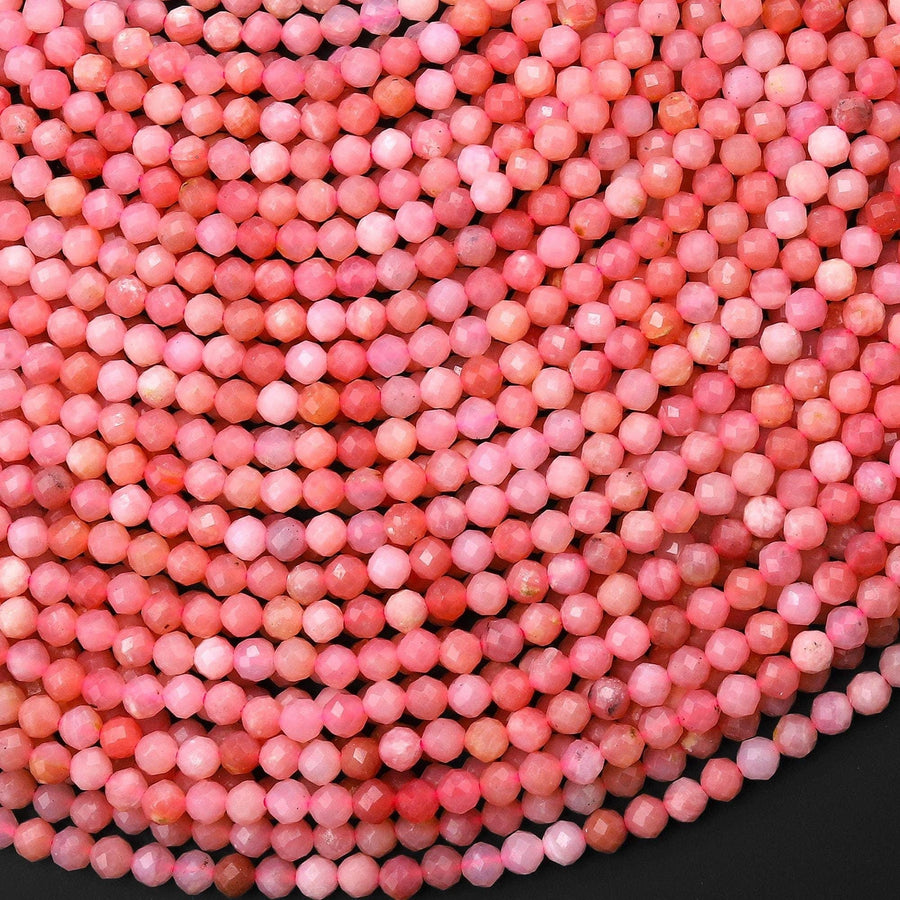 AAA Faceted Natural Peruvian Pink Opal 3mm Round Beads Gemstone 15.5" Strand