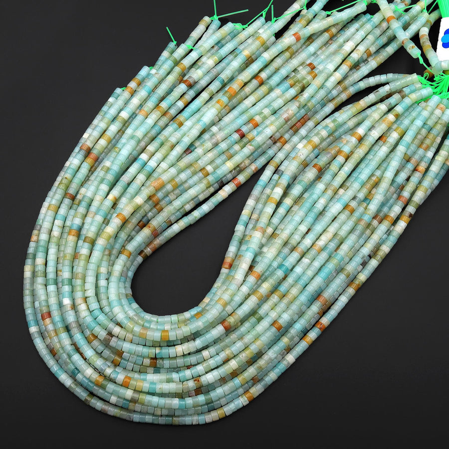 Natural Amazonite 4mm Heishi Rondelle Beads 15.5" Strand