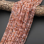 Faceted Natural Red Rutile Quartz Cube Beads 3mm Gemstone 15.5" Strand