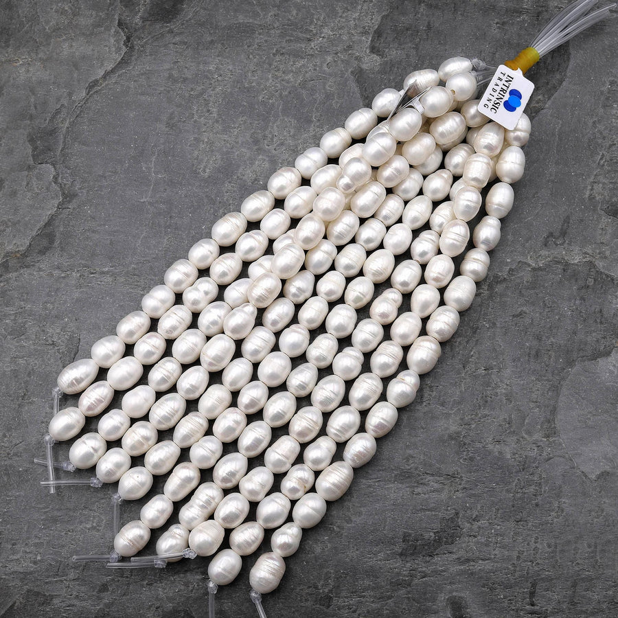 Large Hole Pearls Beads Natural White Genuine Freshwater Pearl Potato Oval Big 2mm Drill Hole 8" Strand