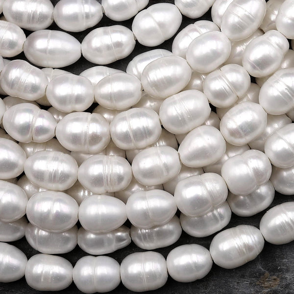 Large Hole Pearls Beads Natural White Genuine Freshwater Pearl Potato Oval Big 2mm Drill Hole 8" Strand