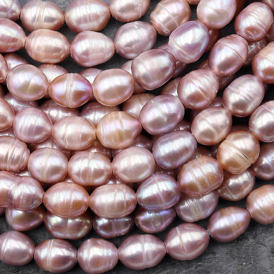 Large Hole Pearls Beads Natural Mauve Purple Pink Genuine Freshwater Pearl Potato Oval Big 2mm Drill Hole 8" Strand