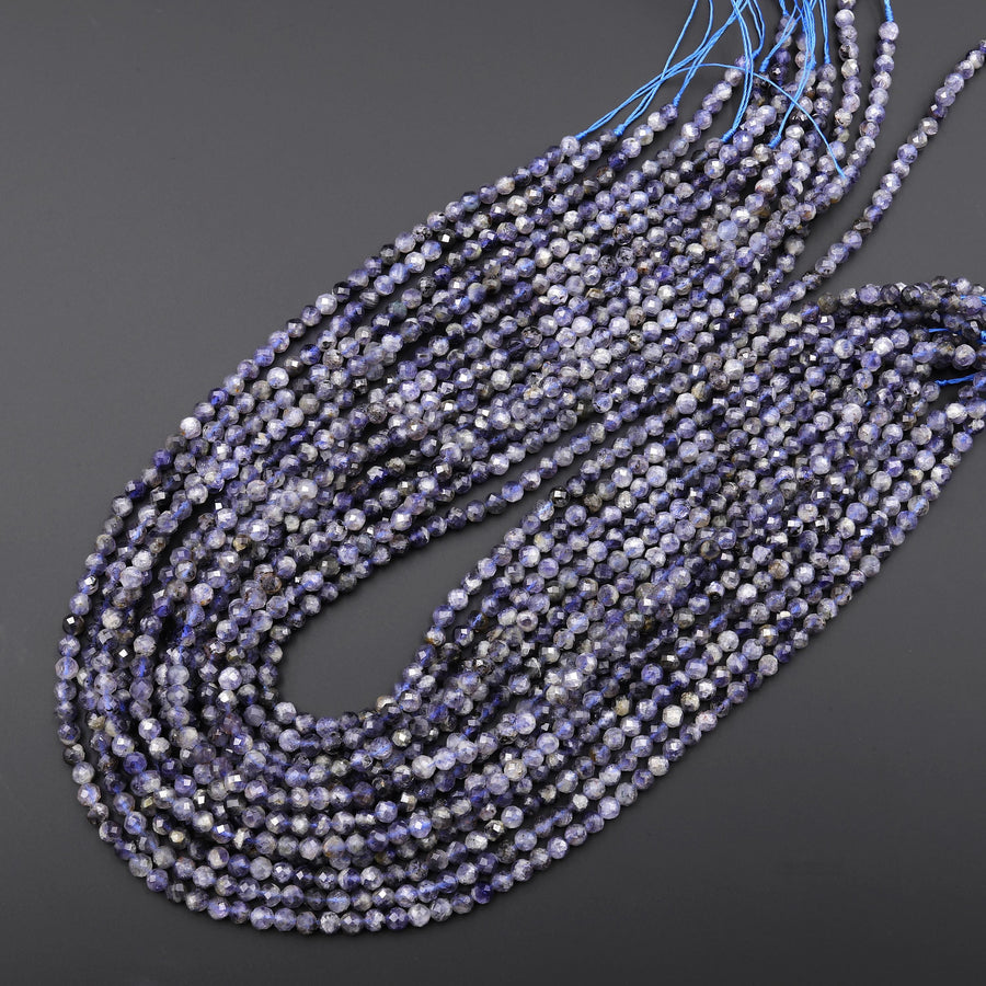 Natural Blue Iolite Faceted 4mm Round Beads 15.5" Strand